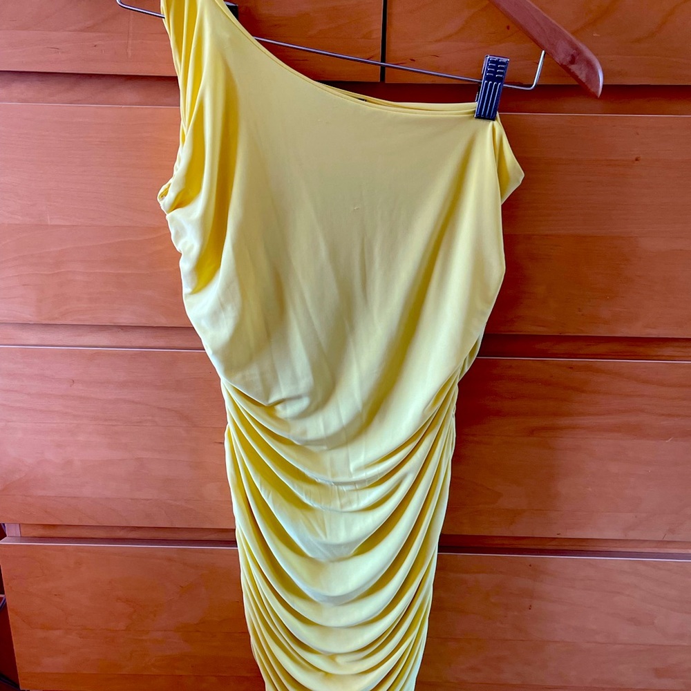 Missguided Petite yellow one shoulder mini dress